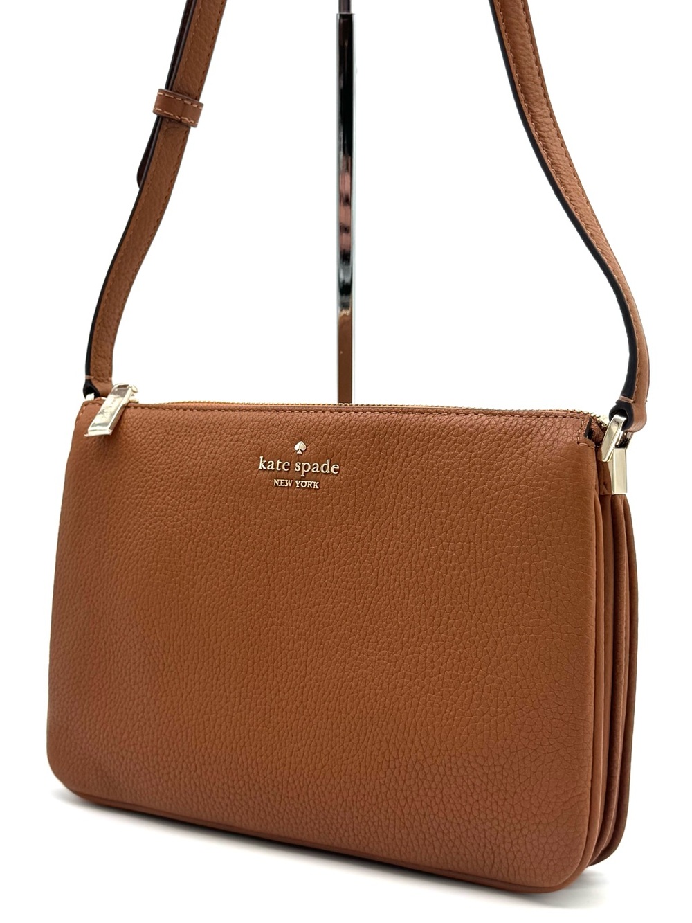 Kate Spade Triple Gusset Pebbled Leather Crossbody Bag Warm Gingerbread NWT
